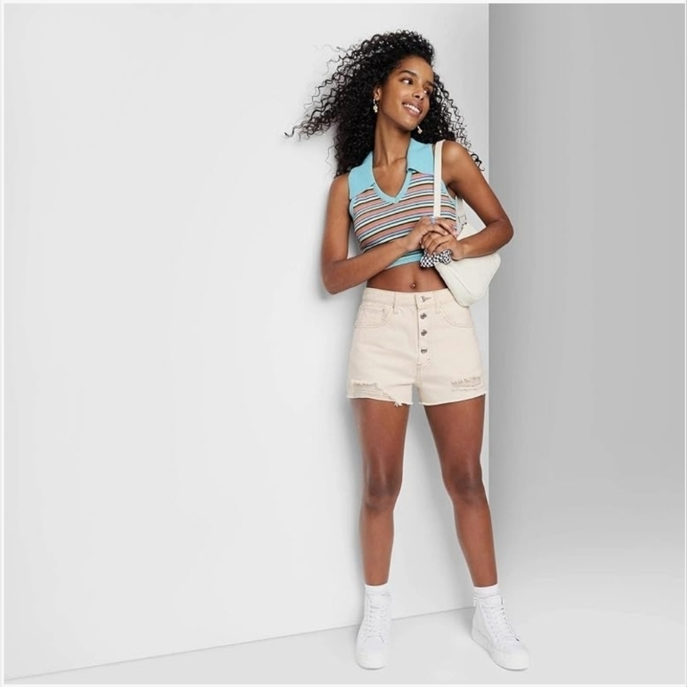 NWT Wild Fable Women's Super-High Rise Cut-Off Jean Shorts Off-White Size 2/26